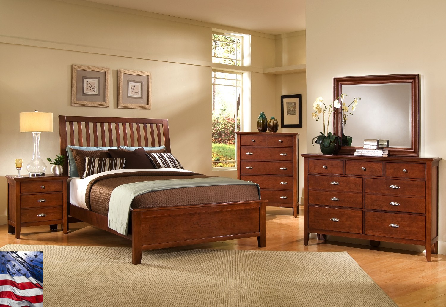 brown furniture in the bedroom