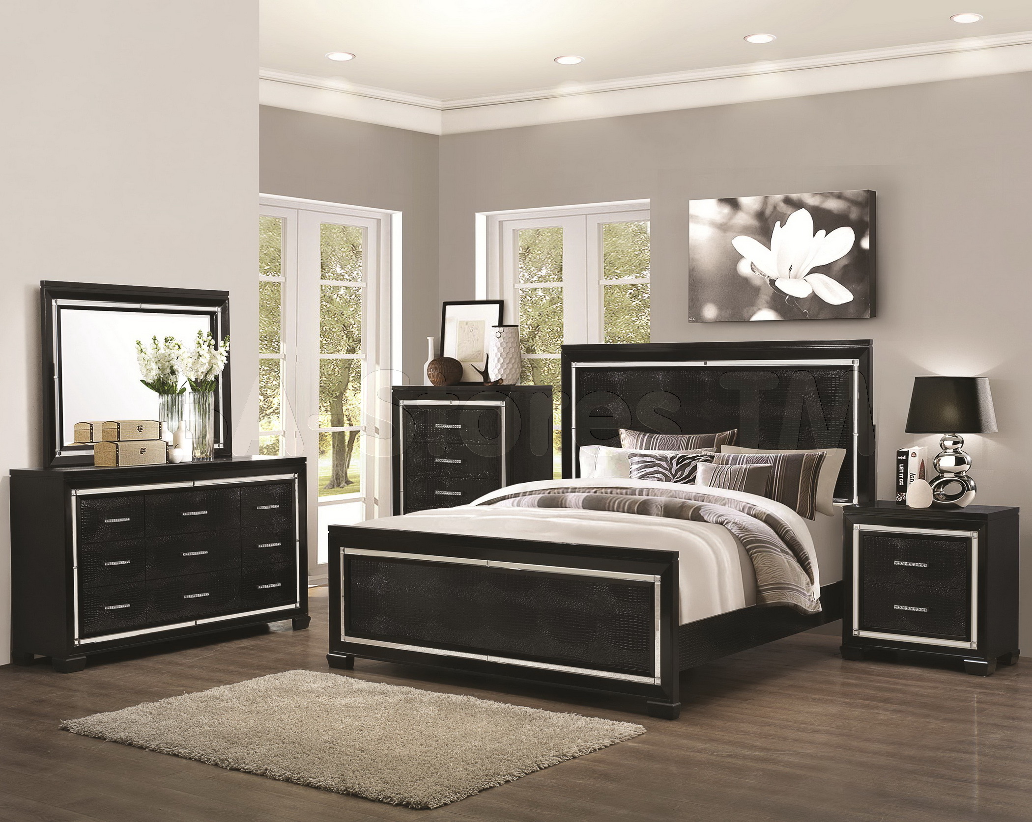 black mirrored bedroom furniture