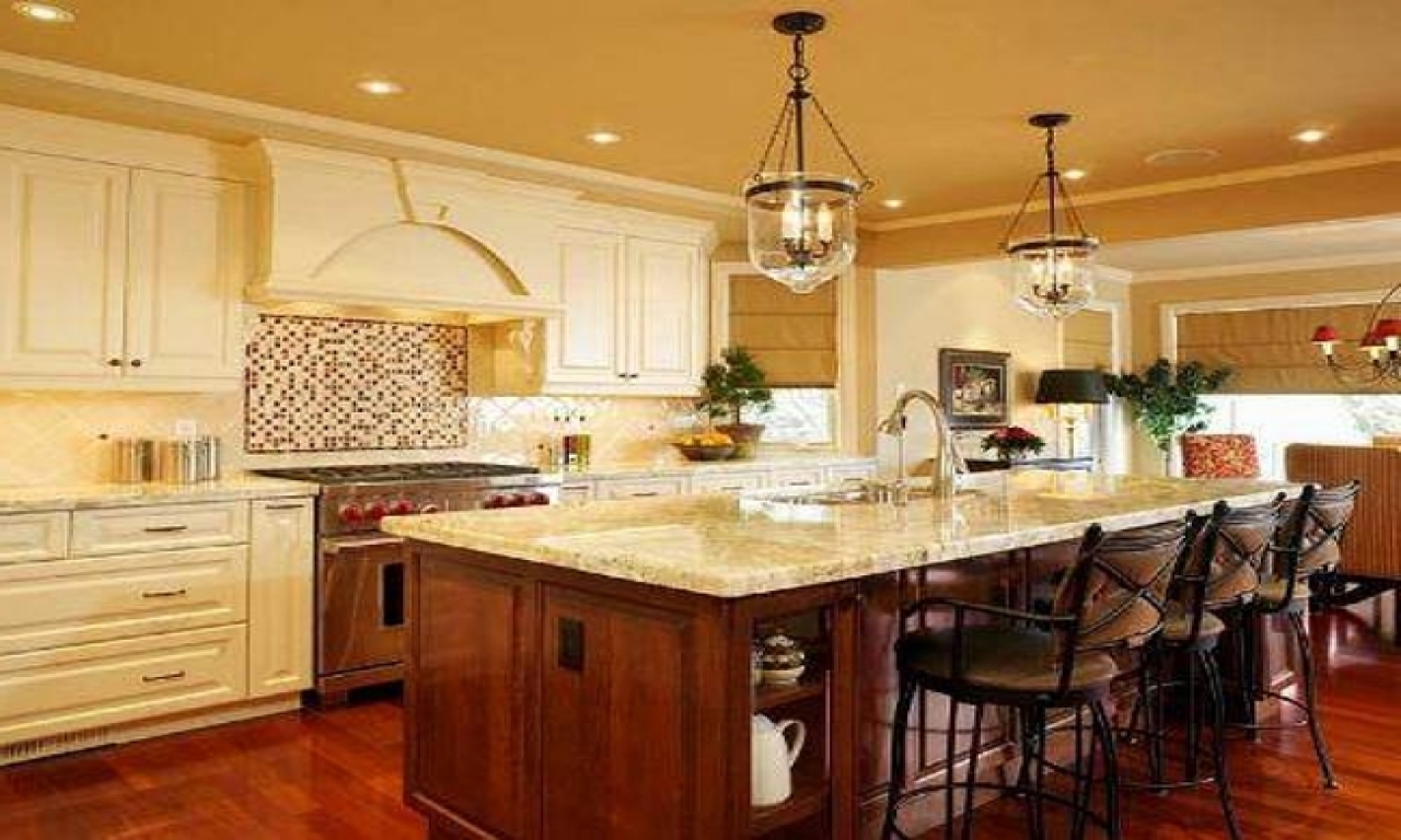french country lighting over kitchen island