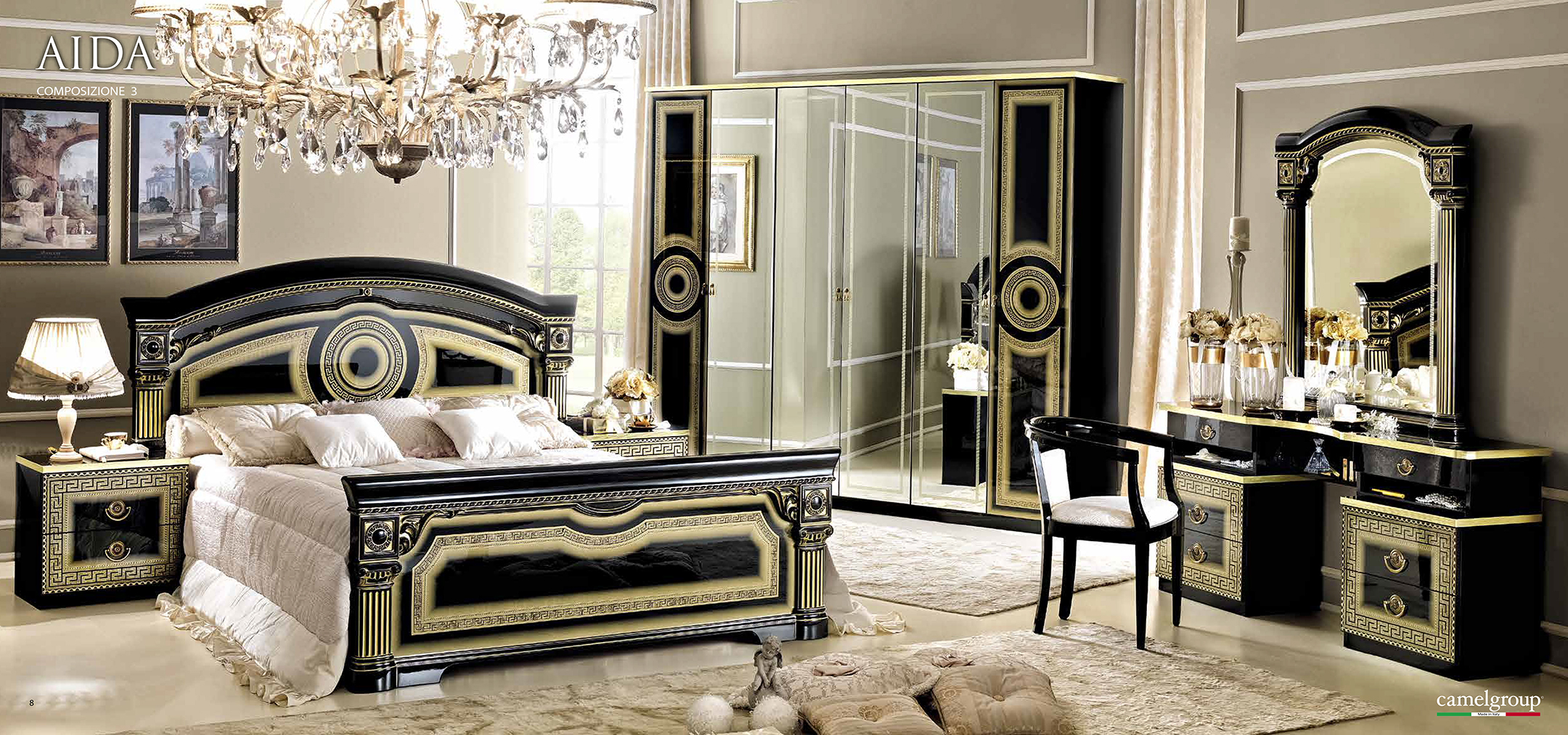 gold and mirrored bedroom furniture