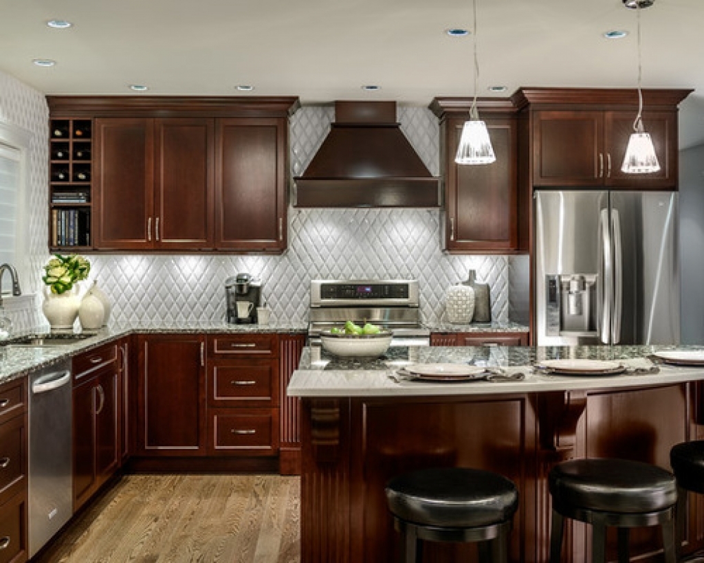 kitchen wall color idea with cherry cabinet