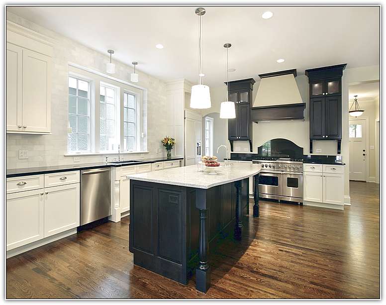 Kitchen white cabinets black island | Hawk Haven