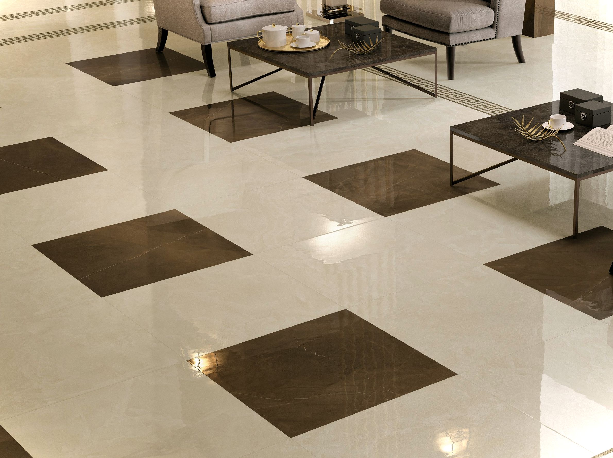unique tile floor design for kitchen