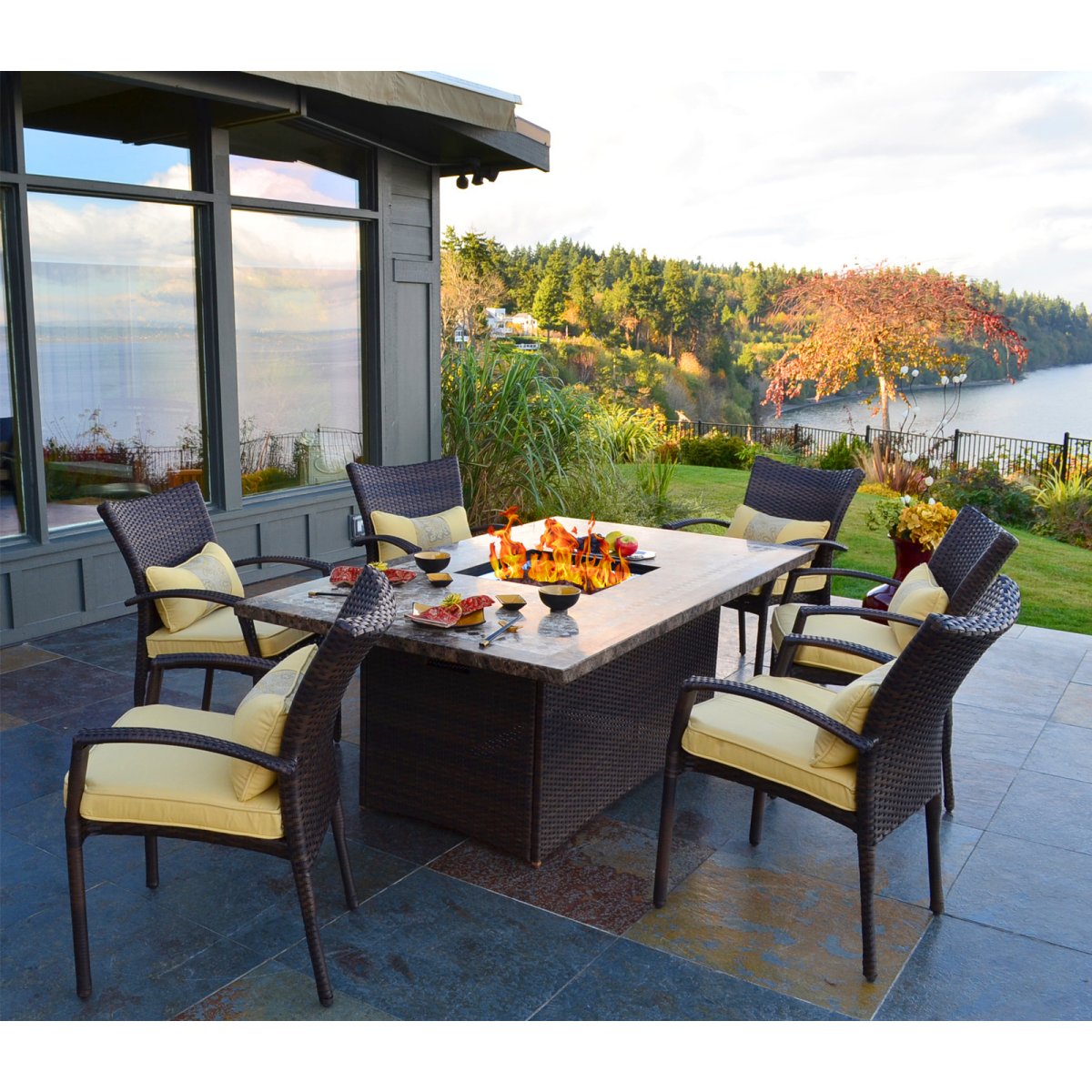 Outdoor dining tables with gas fire pit | Hawk Haven