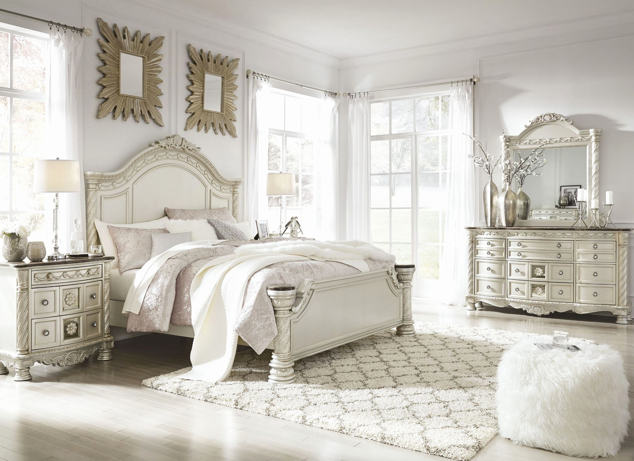 bedroom with silver furniture