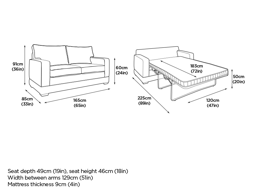 dimensions of a full sofa sleeper mattress