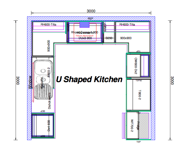 U shaped kitchen floor plans Hawk Haven
