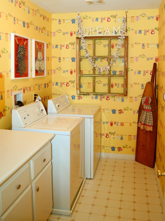 Vintage laundry room wallpaper Hawk Haven