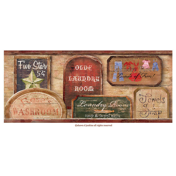 Vintage laundry room wallpaper border Hawk Haven