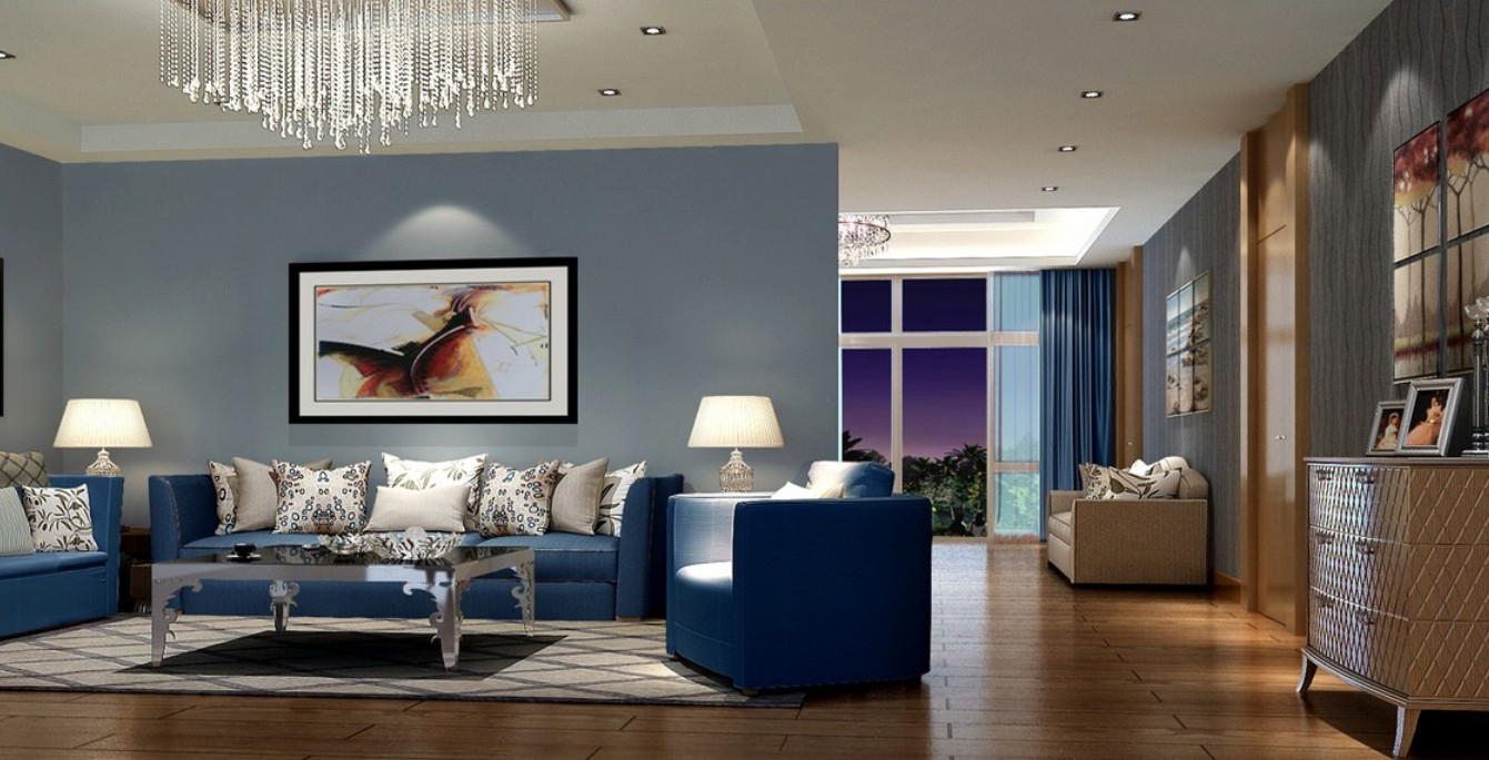 smoky blue living room drapes
