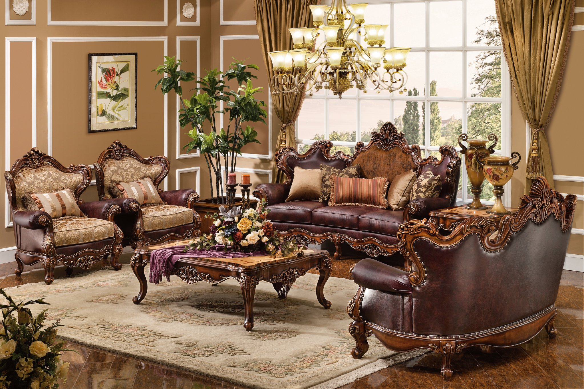 living formal sets traditional elegant antique rooms furniture cherry normandy casual sofa sofas accent hawk haven chairs 7pc modern equip