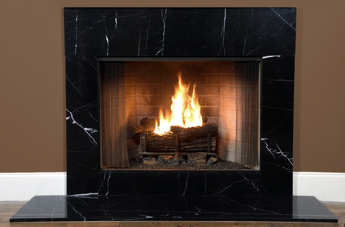 Black marble fireplace surround