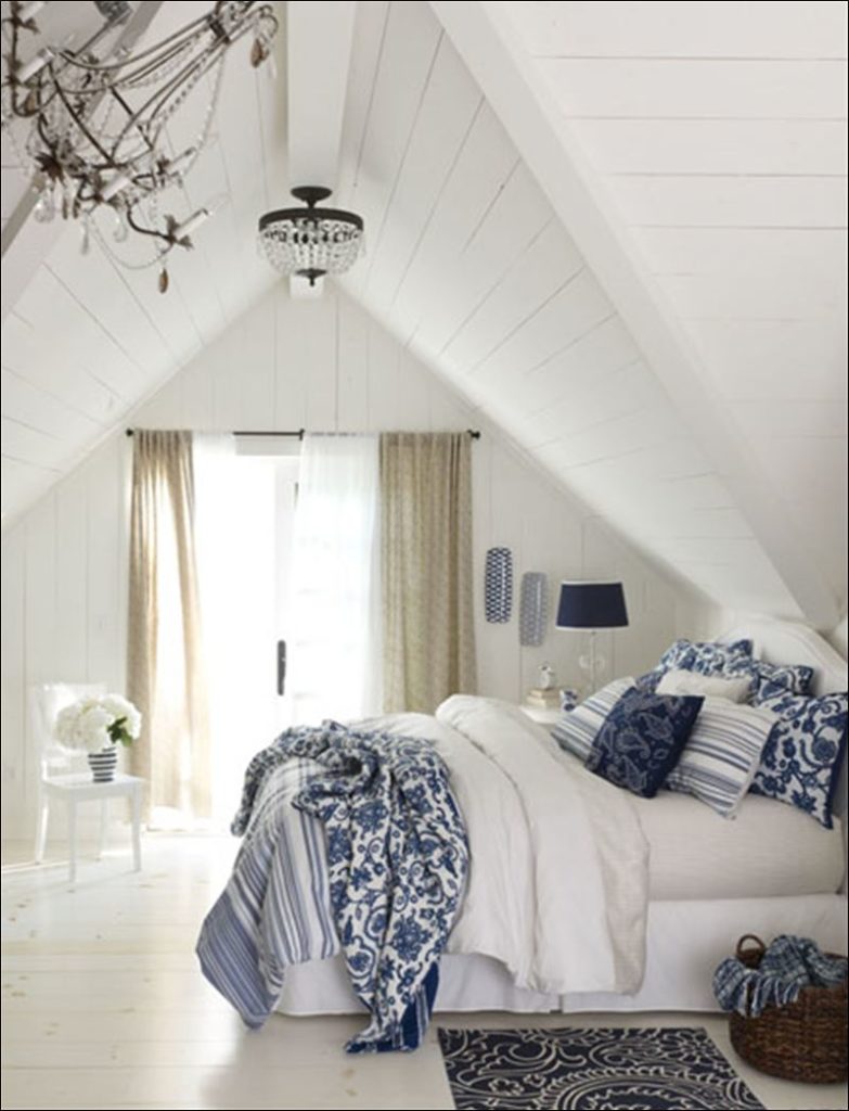 Blue and white bedroom decor