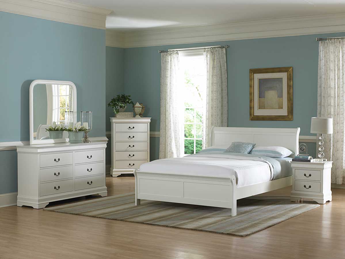 Blue and white bedroom furniture