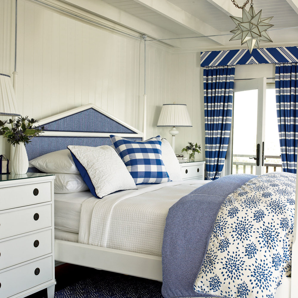 Blue and white coastal bedrooms