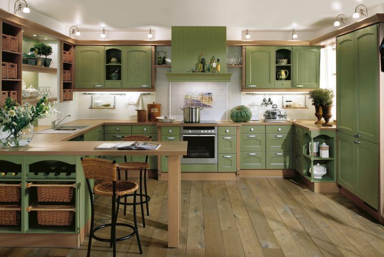 Green country kitchen designs