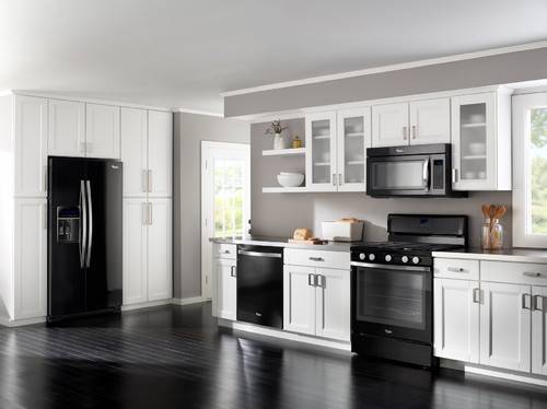 Kitchen white cabinets black appliances