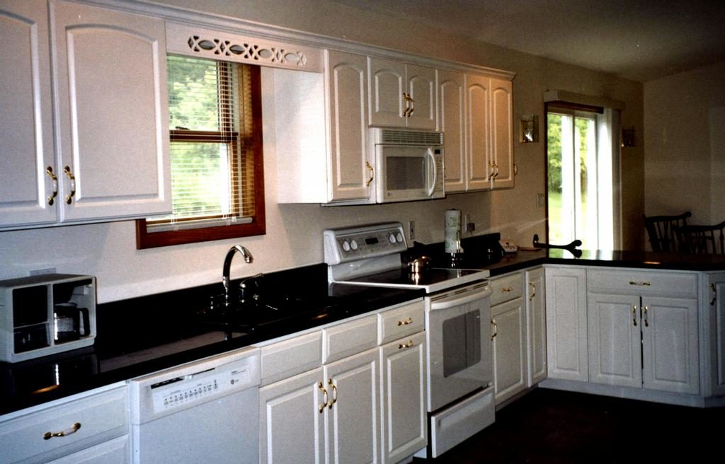 Kitchen white cabinets black granite