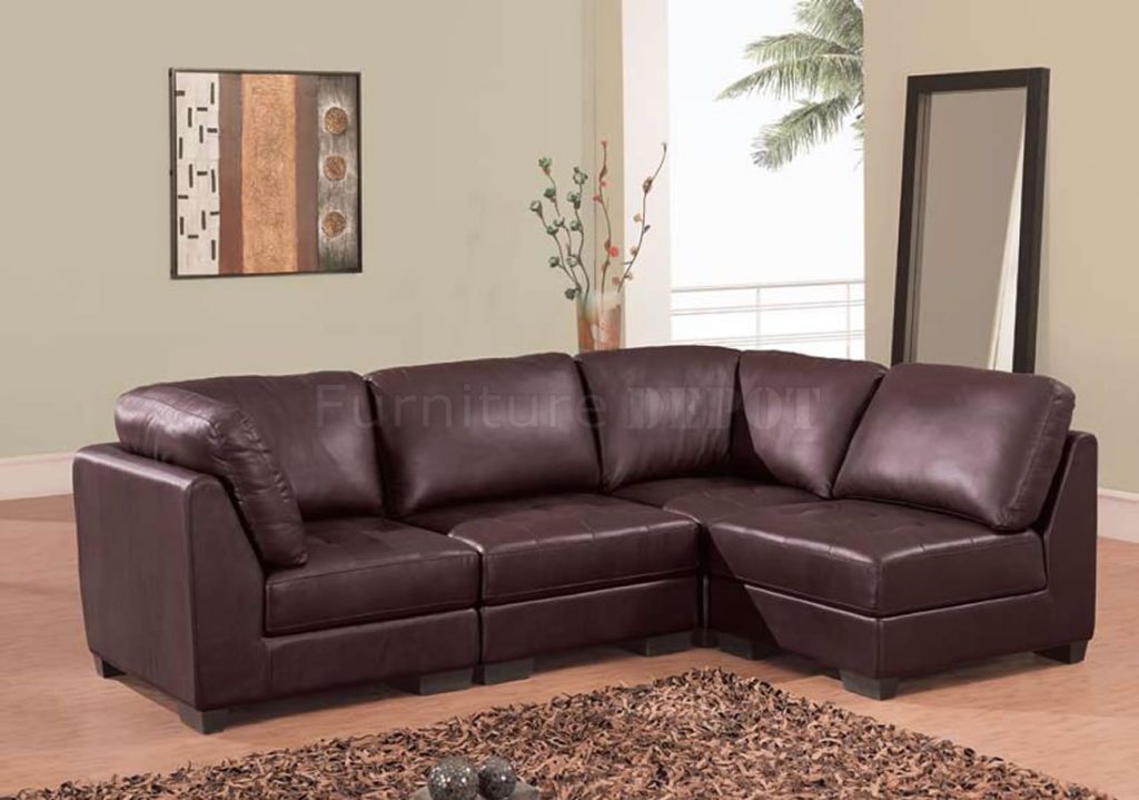 Leather couch sectional brown