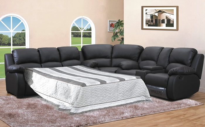 Leather sleeper sectional sofa bed