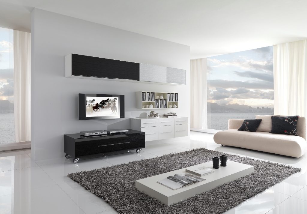 Living room with white furniture