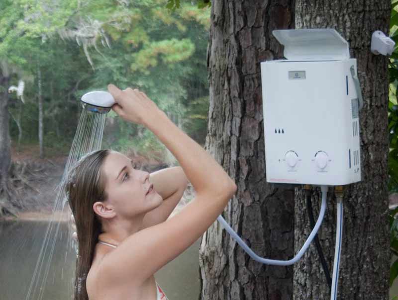 Outdoor shower hot water