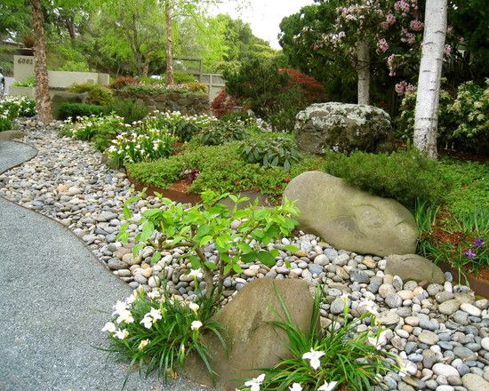 River rock garden bed