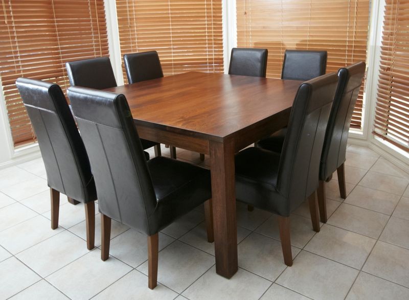 Square dining table seats 8 