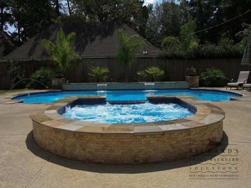 Swimming pool designs with hot tub