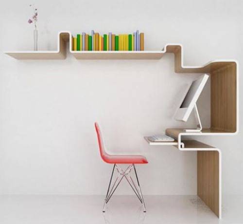 Wall mounted desk with shelves