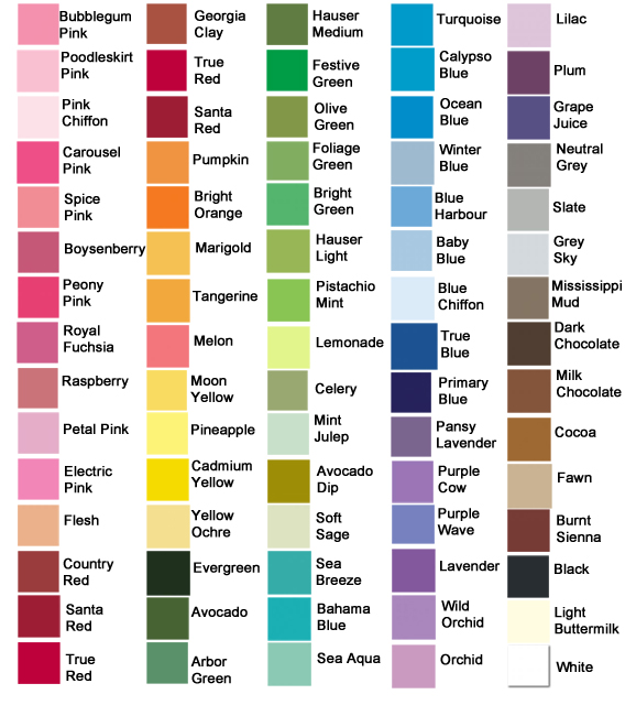 Wall paint colours names