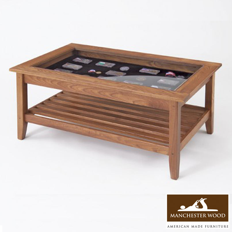 Wooden coffee table glass top