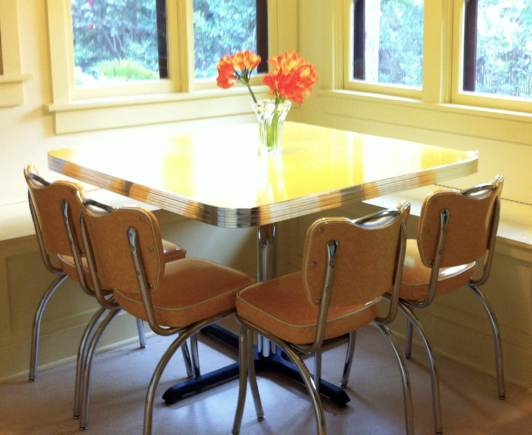 Yellow retro kitchen table chairs Hawk Haven