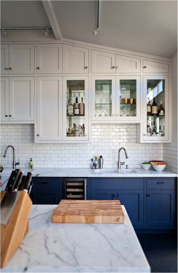 White Kitchen with Dark Blue Tiling photo - 5