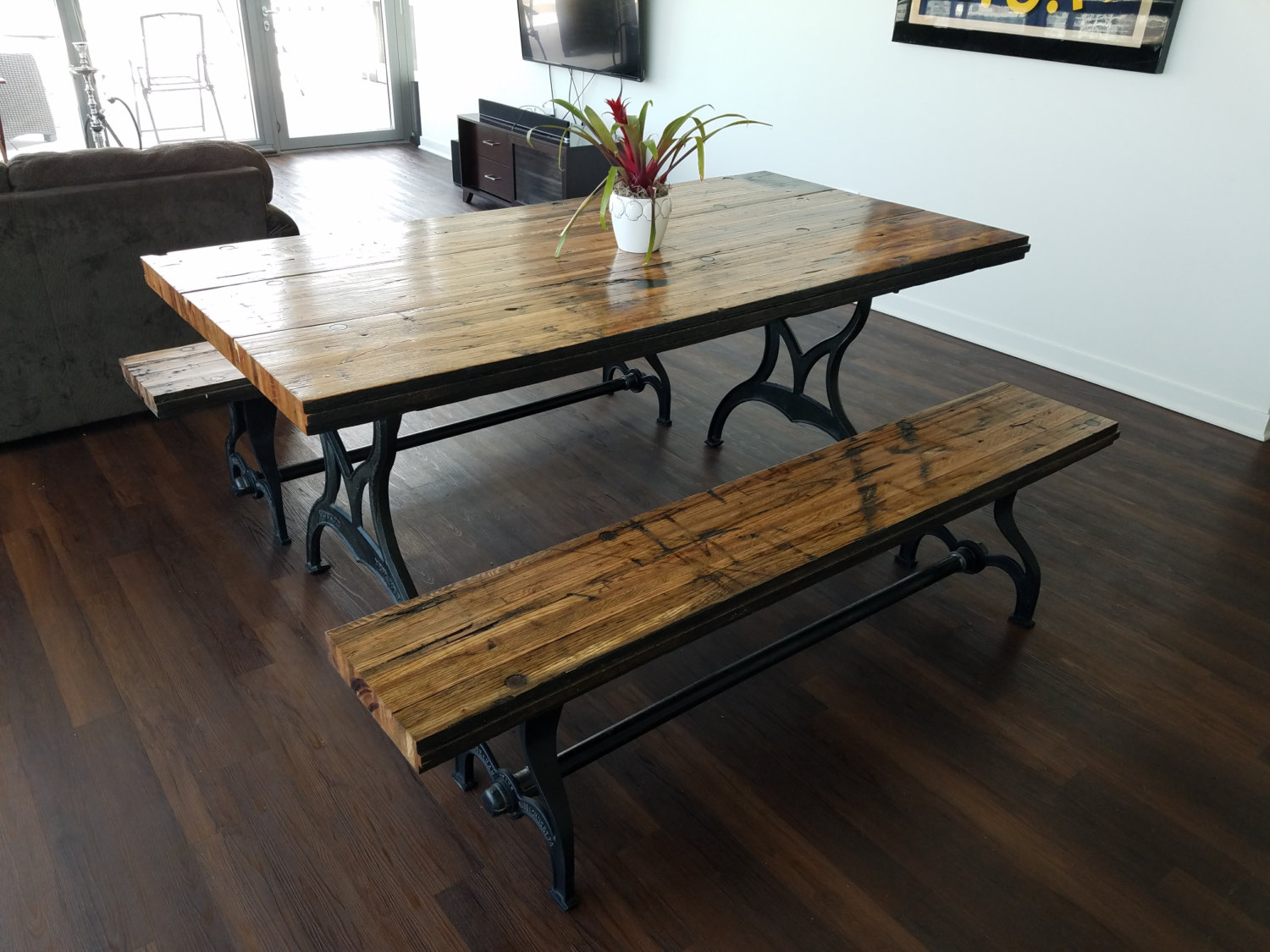 antique kitchen table with bench photo - 3