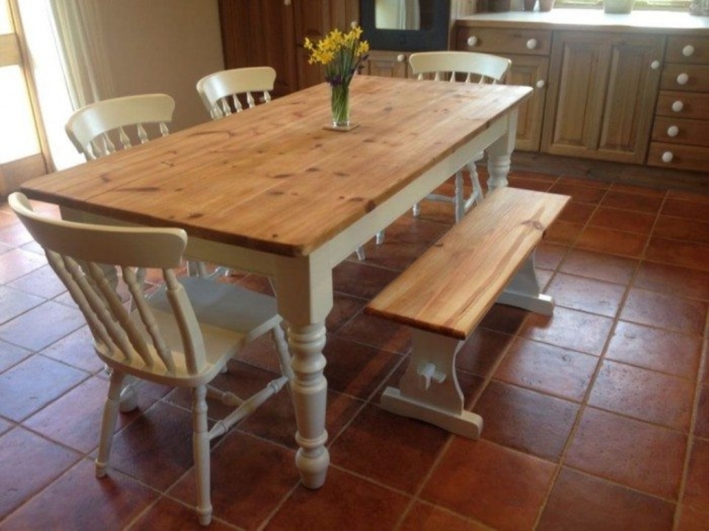 antique kitchen table with bench photo - 6