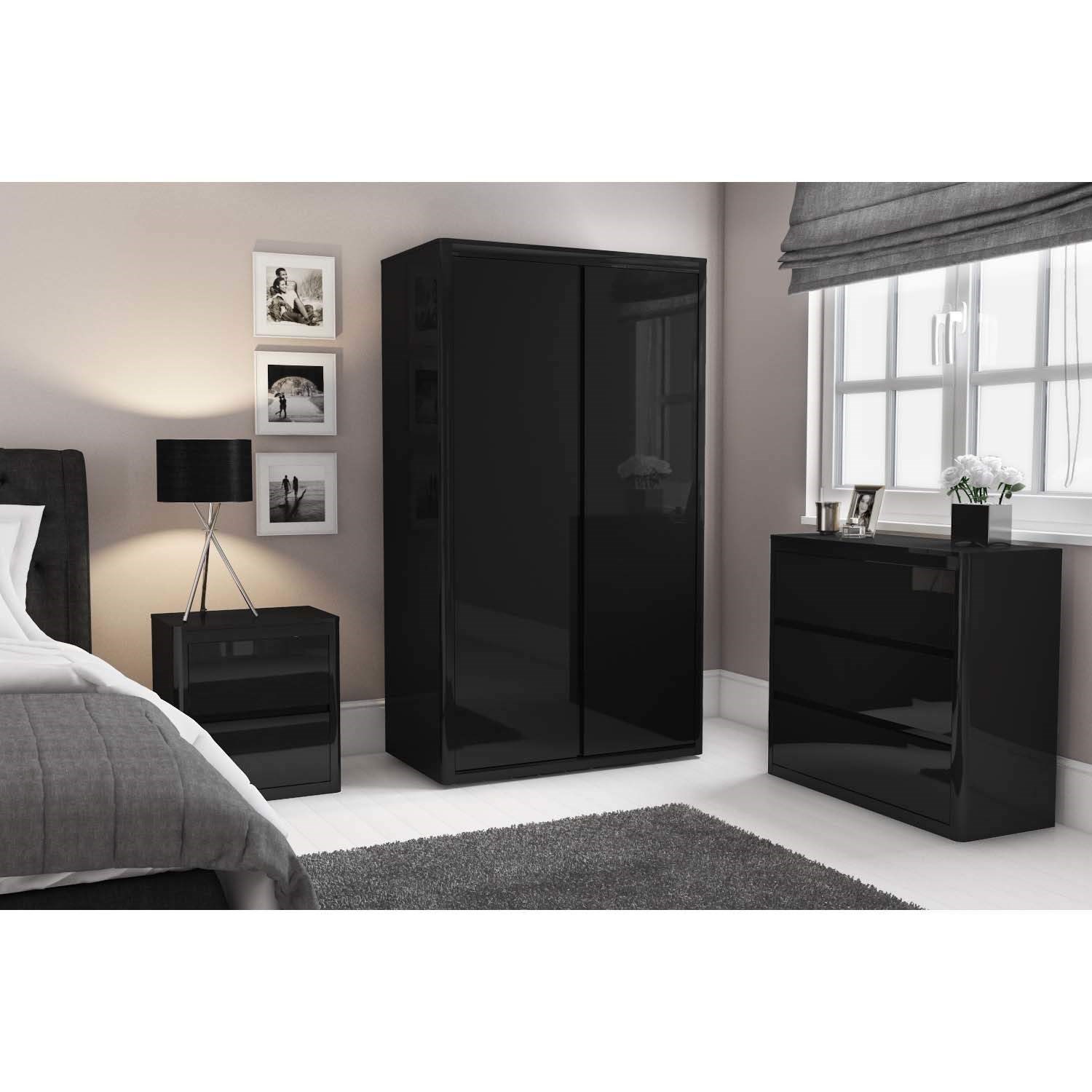 bedroom furniture high gloss black photo - 8