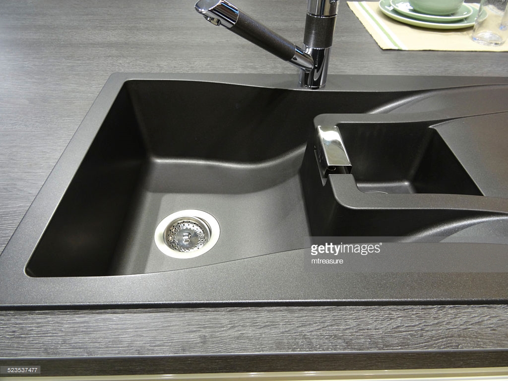 black composite granite kitchen sink photo - 1