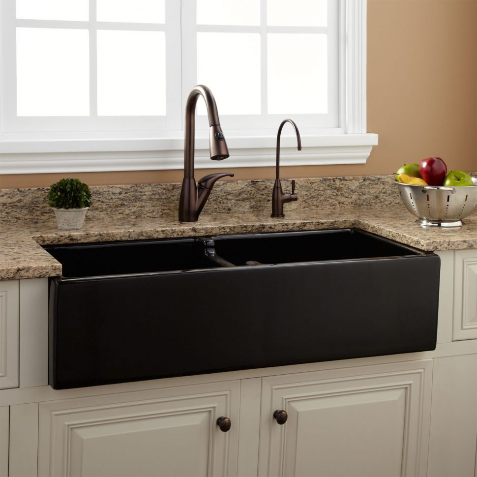black composite granite kitchen sink photo - 6