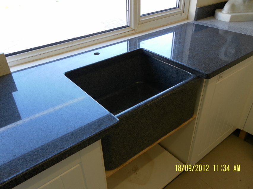 black granite belfast sink photo - 1