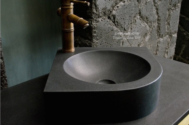 black granite corner sink photo - 2