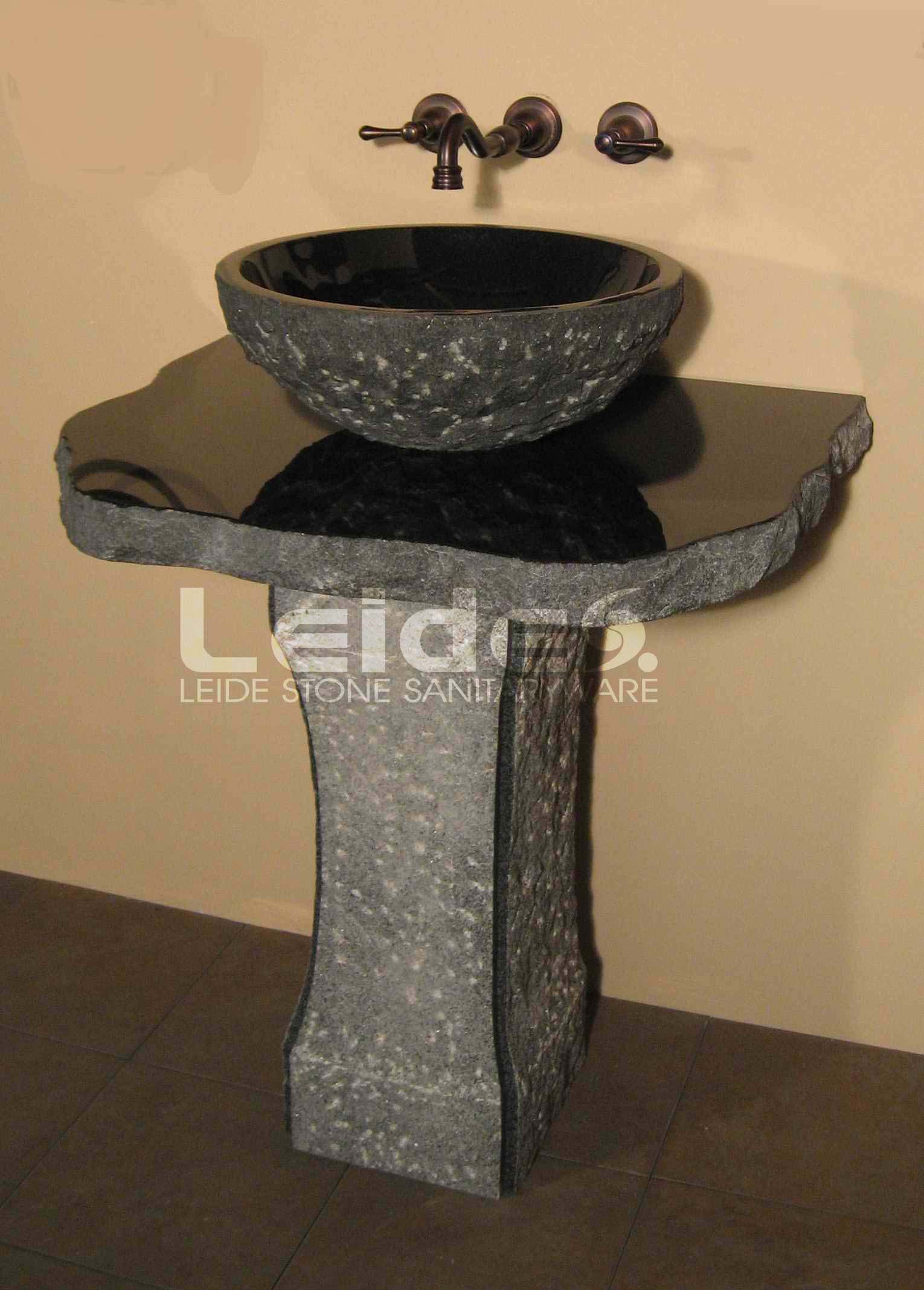 black granite pedestal sink photo - 1