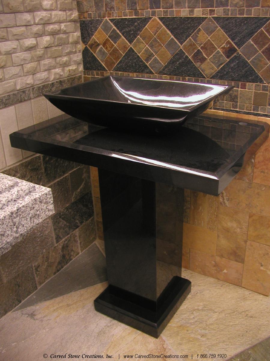 black granite pedestal sink photo - 5