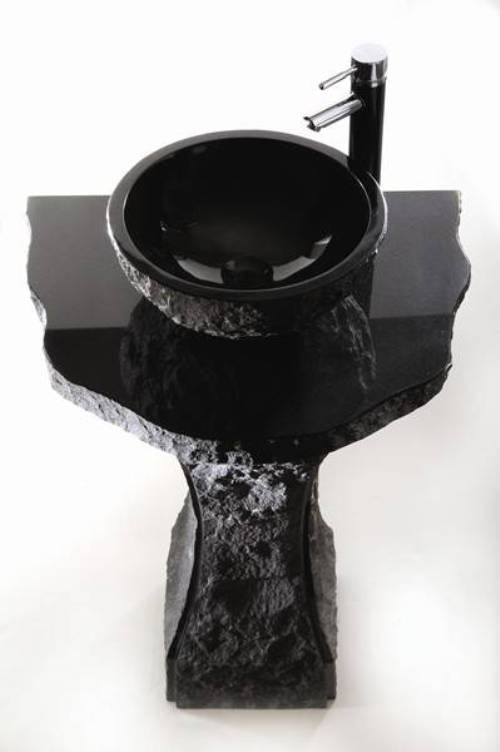 black granite pedestal sink photo - 7