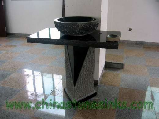 black granite pedestal sink photo - 8