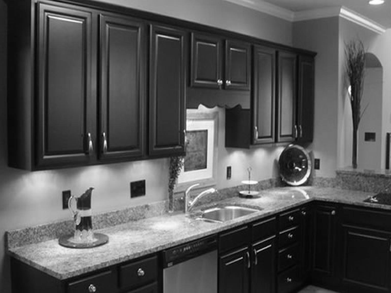 black kitchen cabinets and gray walls photo - 7