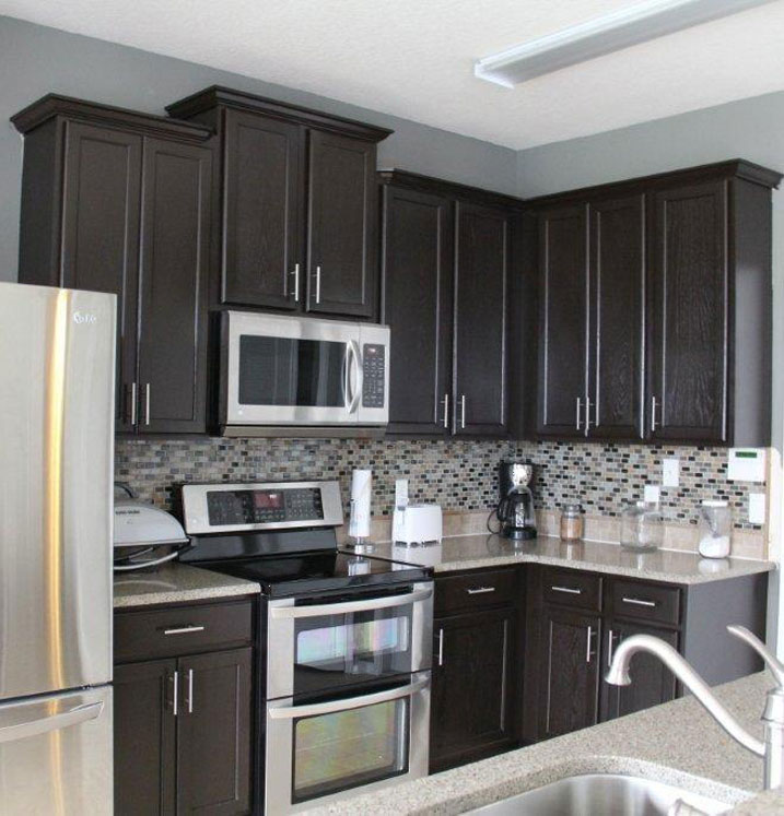 black kitchen cabinets and gray walls photo - 8