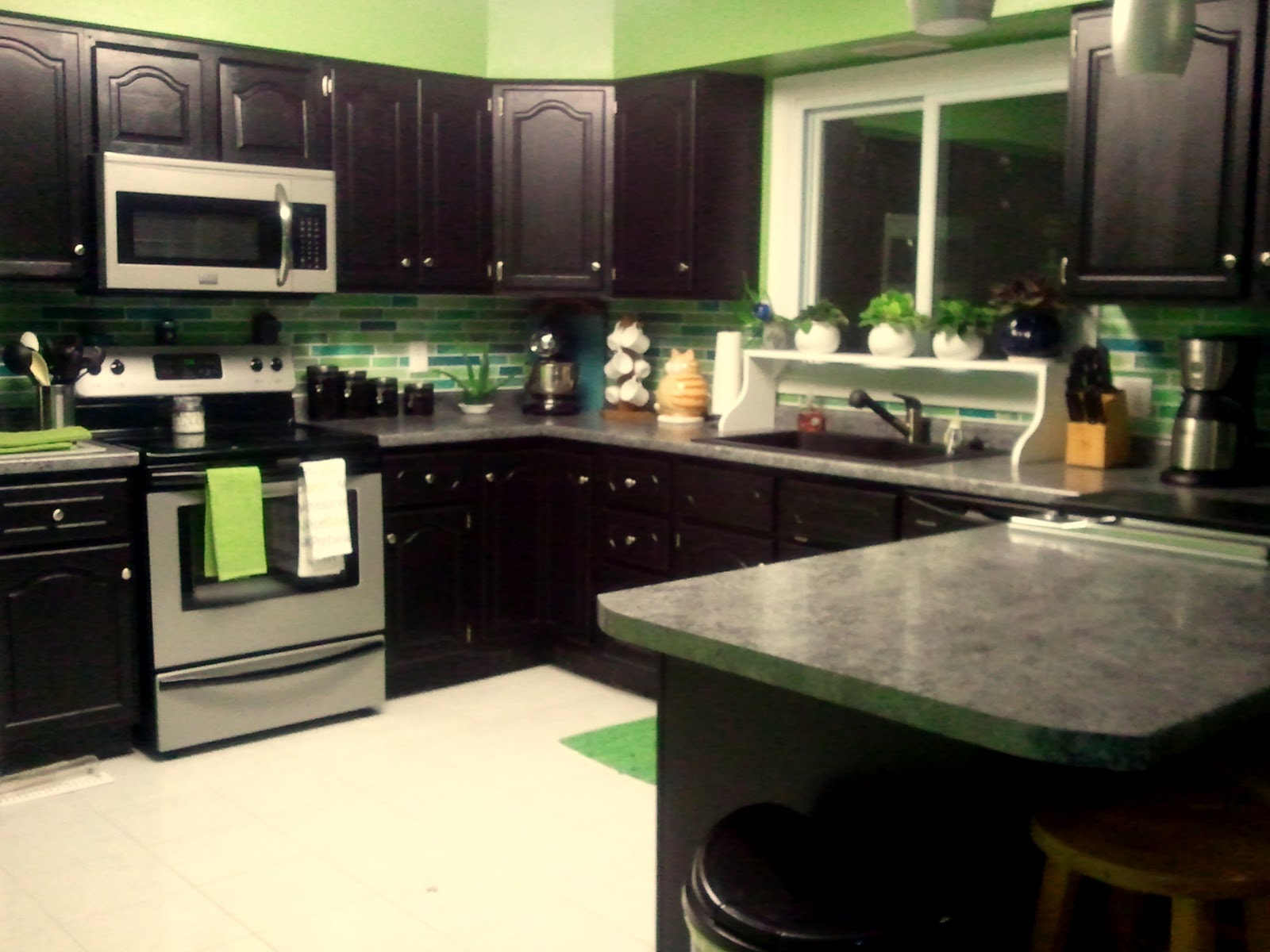 black kitchen cabinets and green walls photo - 3
