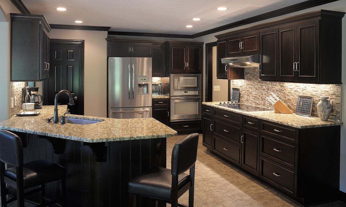 black kitchen cabinets and wall color photo - 4