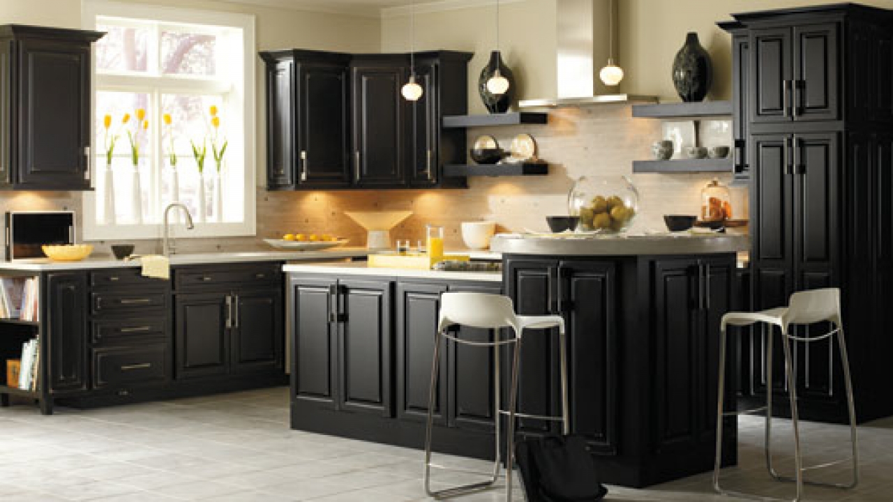 black kitchen cabinets and wall color photo - 9